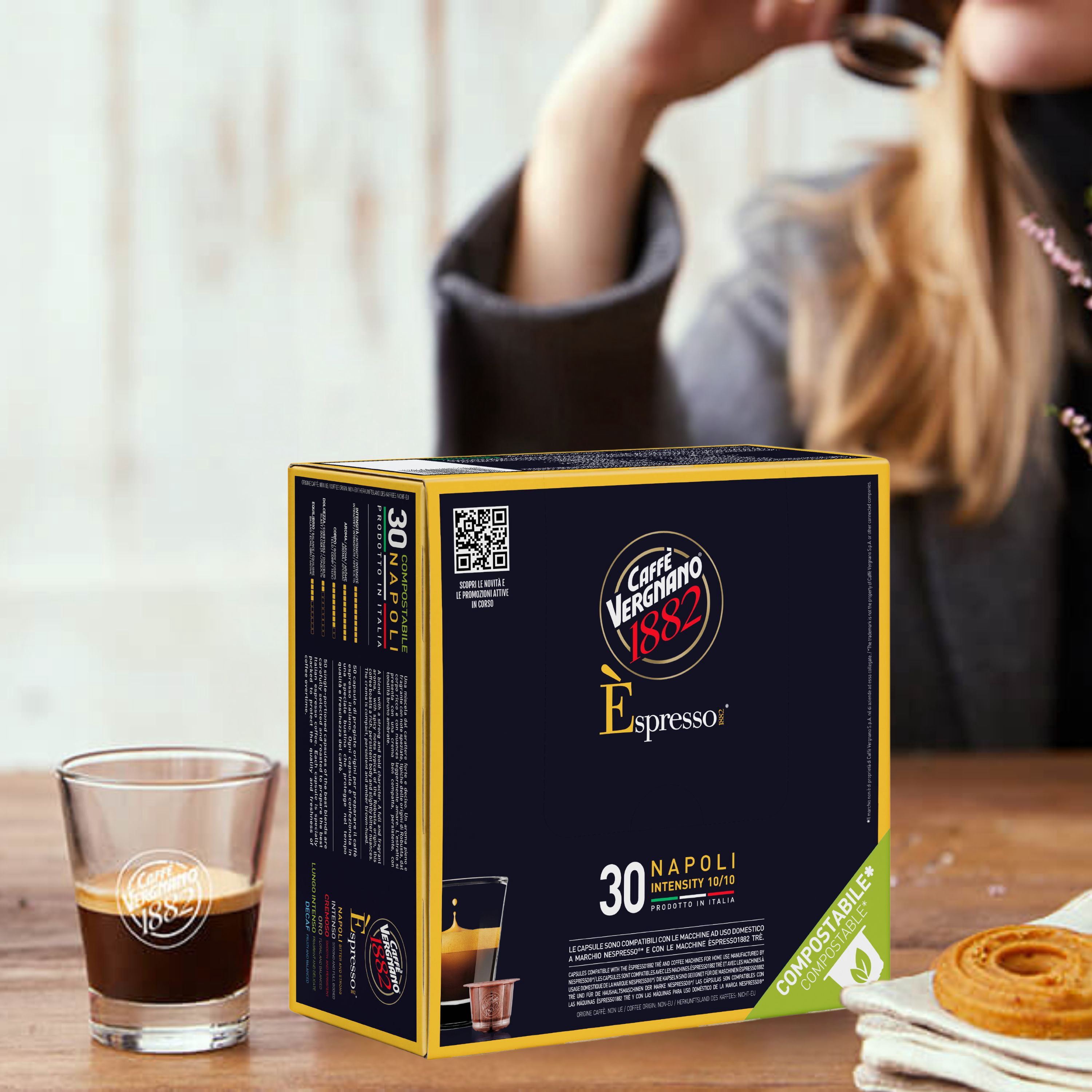 Caffe Vergnano 1882 Medium Roast Espresso Original Line Machine Compatible Capsules, Single-Serve Arabica Robusta Espresso Coffee, Italian Coffee for Nespresso Machines, Intensity 10/10, Napoli,30 Ct