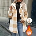 thumbnail image 4 of Women's Plaid Fuzzy Jacket Casual Collared Button Front Long Sleeve Oversized Loose Fit Coat, 4 of 9