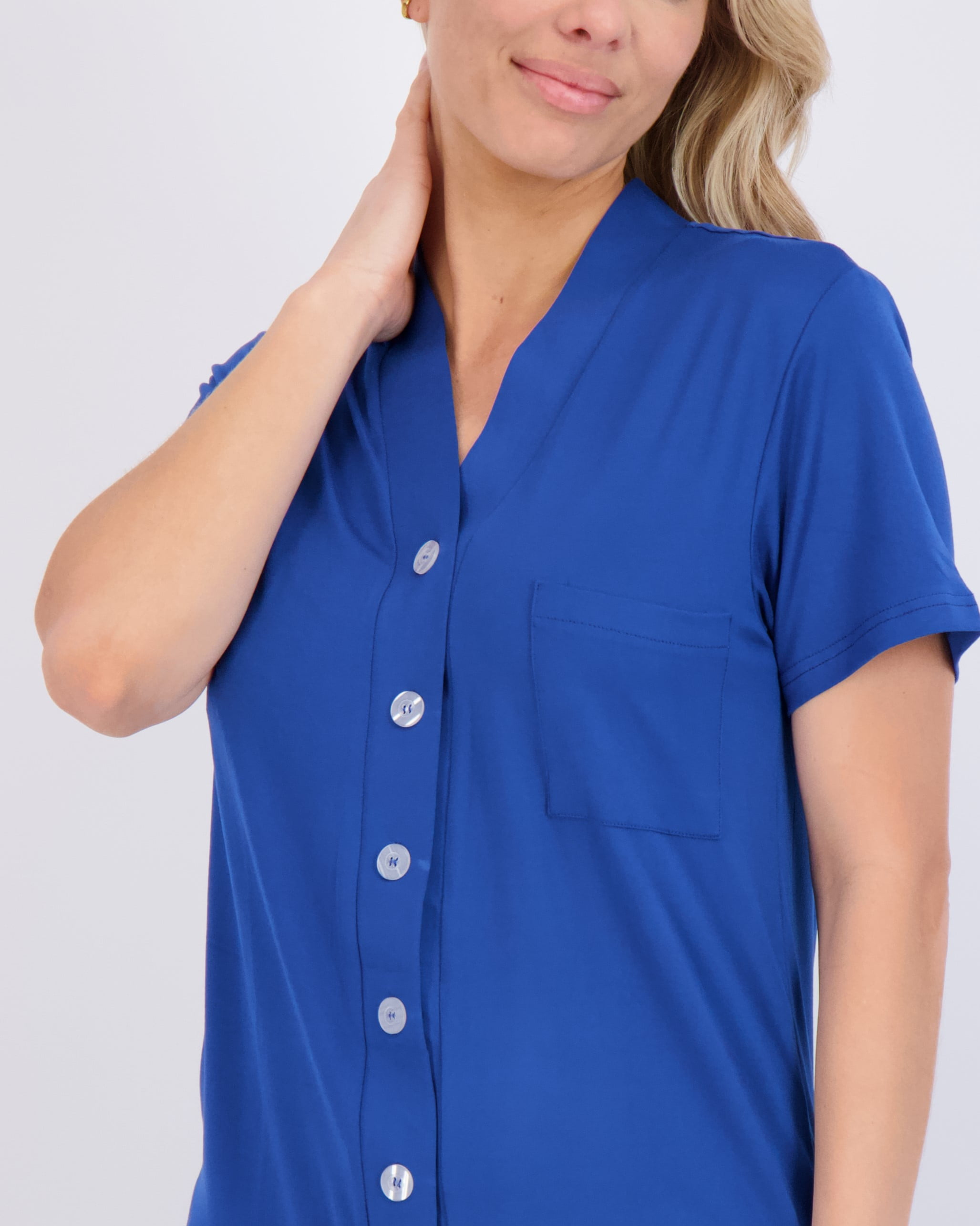 3 Pack: Womens Short Sleeve Full Button-Down Henley Nightshirt Nightgown  Sleep Dress (Available In Plus Size) 
