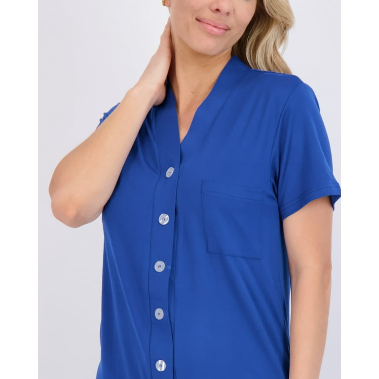 3 Pack: Womens Short Sleeve Full Button-Down Henley Nightshirt Nightgown  Sleep Dress (Available In Plus Size)