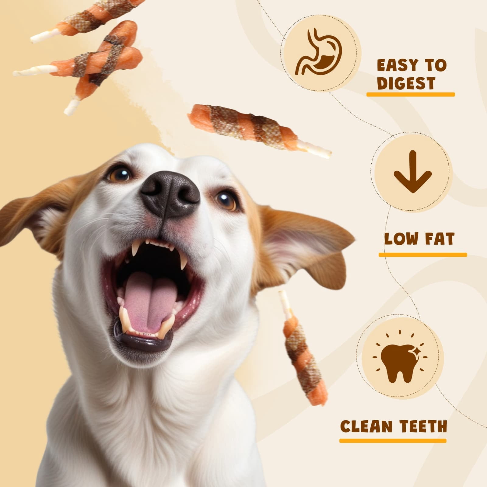 (2 pack) ASMPET Chicken Wrapped Dog Treats, Rawhide & Cod Skin Dental Chew, 10.6 oz