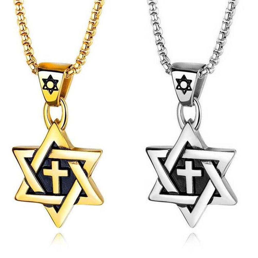 Stainless Steel Star Cross Pendant & Necklace Gold Color Women/Men Chain Israel Jewish Jewelry For Men B6C3 - image 4 of 9