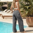 thumbnail image 4 of Siminsem Wide Leg Linen Pants for Women Elastic Waist Cotton Blend Casual Trousers with Pockets Loose Flowy Summer Beach Work Vacation Outfit High Waist 2026, Grey, L, 4 of 8