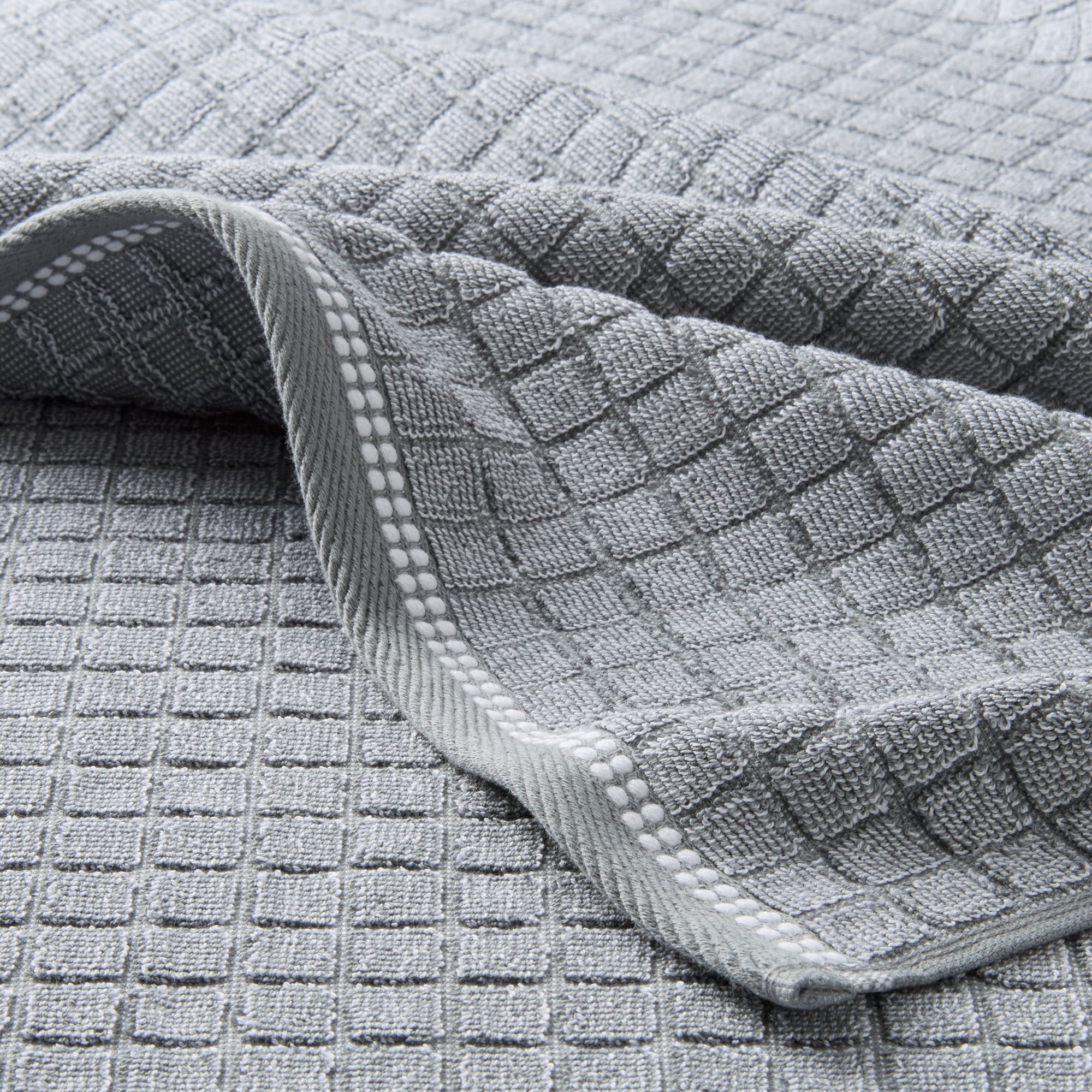 TOWN & COUNTRY EVERYDAY 4-Piece Textured Windowpane Washcloth Set, 13"x13", 100% Cotton, Plush & Absorbent 550GSM, Grey