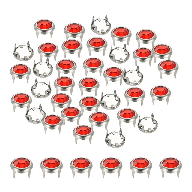 Uxcell Rhinestone Studs, Rhinestone Claw Beads Nailhead Crystal Claw Rivets Punk Spikes Decorative Round Rivet Red 8 mm
