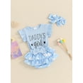thumbnail image 3 of Nygoyerh Baby Girls Father's Day 3Pcs Outfits Fly Sleeve Letter Print Romper + Floral Print Shorts + Bow Headband 3M 6M 9M 12M 18M Newborn Infant Cute Summer Clothes Sets, 3 of 9