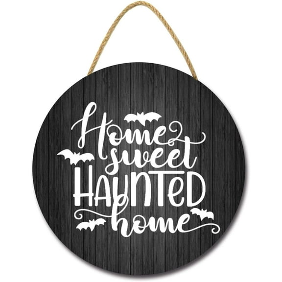 Eveokoki 12" Home Sweet Haunted Home Halloween Decoration Halloween Sign for Front Door Wood Welcome Sign Hanging Halloween Wreaths for Home Bedroom Wall Decor Party Decoration Outdoor Indoor