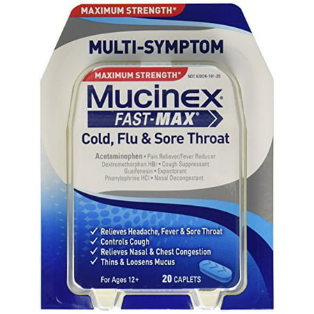 2 Pack - Mucinex Fast Max Cold Flu Sore Throat 20 Caplets