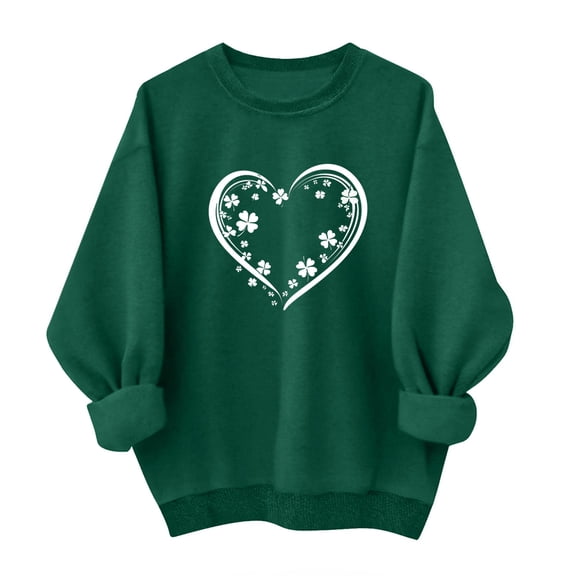 FDGIU ‌‌‌‌‌Women's Plus Size Saint Patrick's Day Sweatshirt - Oversized Green Shamrock Print Long Sleeve Pullover