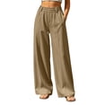 thumbnail image 2 of Inverlee Women's Front Seam Wide Leg Dress Pants Elastic High Waist Loose Business Casual Trousers Khaki XL, 2 of 8
