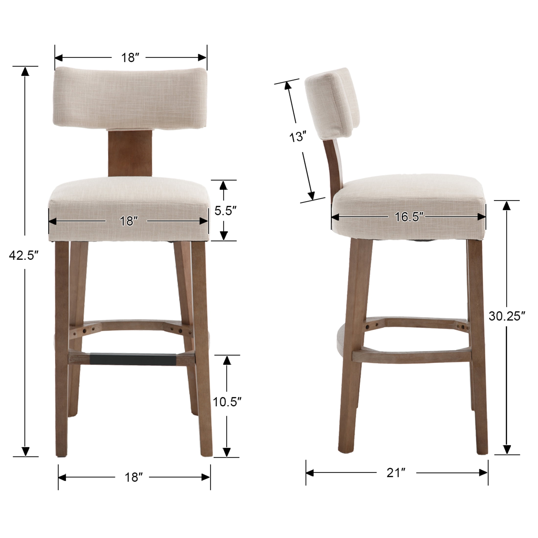 Guyou 30" Bar Stool Set of 4, Modern Linen Upholstered Counter Height Barstools with Hardwood Frame, Wooden Farmhouse Kitchen Island Chairs for Bar Restaurant, Beige