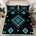 thumbnail image 2 of Manfei Vintage Aztec Rhombus Twin Sheet Sets,bohemian Exotic Style Twin Fitted Sheet,Cyan Black Flat Sheet For Adults,Microfiber Bedroom Decor,3pcs, 2 of 7
