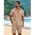thumbnail image 4 of COOFANDY Men Cuban Sets Outfits 2 Piece Short Sleeve Cuban Shirts Guayabera Linen Suit, 4 of 6