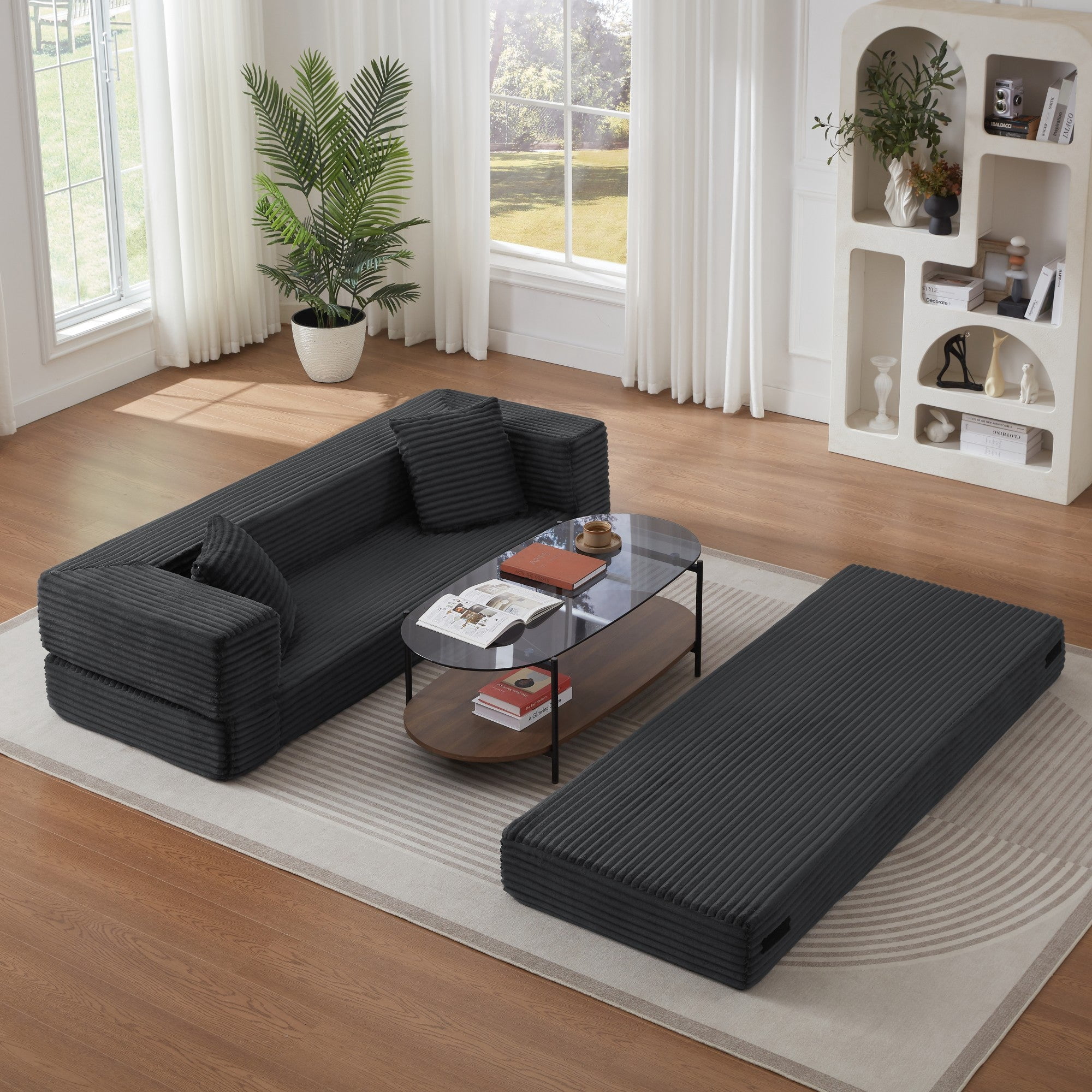 Sailvan Modern Cord Sofa Bed,Convertible Sleeper Couch with High Density Foam,Classic Square Two Tier Design for Apartments,Small Double Bed Dark Gray