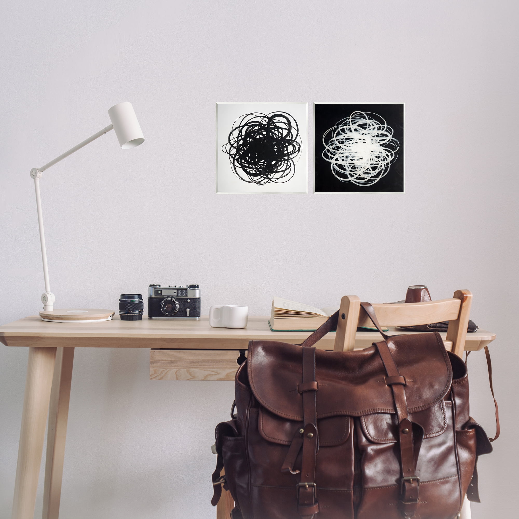 Stupell Industries Black & White Tangled Lines Abstract Painting Unframed Art Print Wall Art, 12 x 12, Set of 2