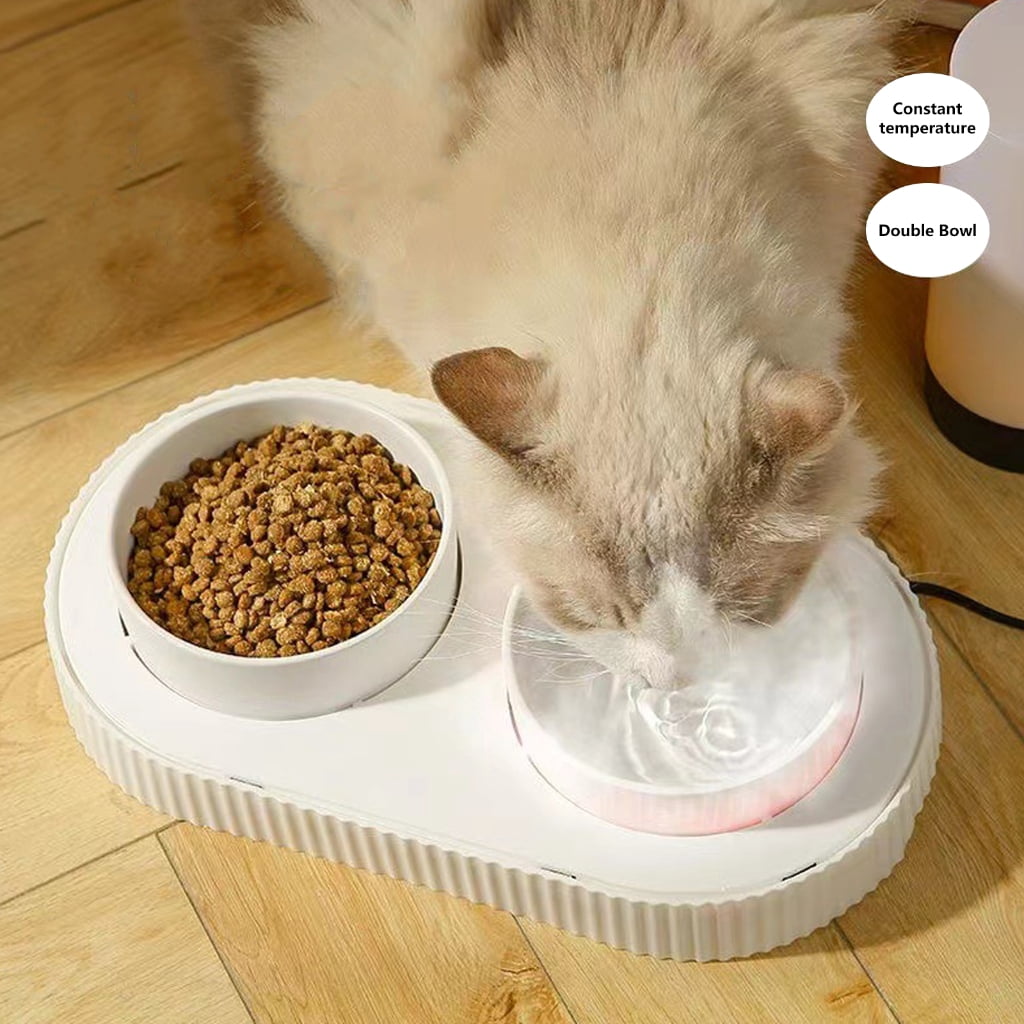 Double Ceramic Pet Bowl with USB Heating Keep Water and Food Warm and Dog Owners Cold Weather Pet Thermal Bowl