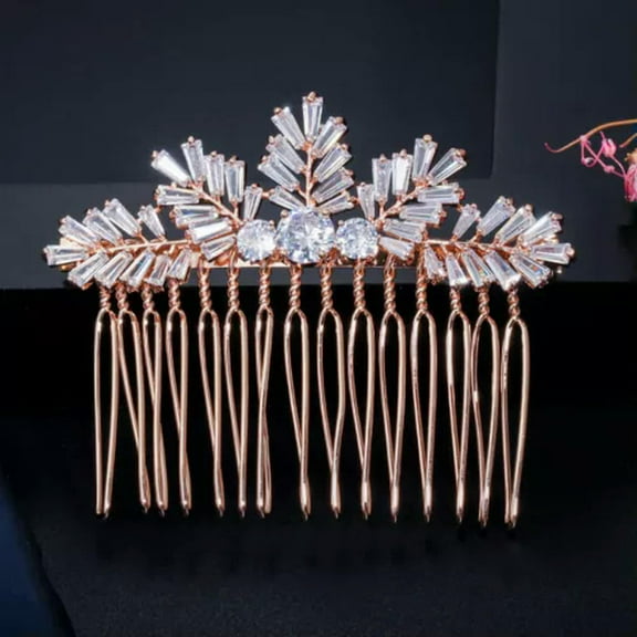 CZ Hair Comb Pearl Headpiece Hair Clip Pin Wedding Gold Plated Luxury Jewelry