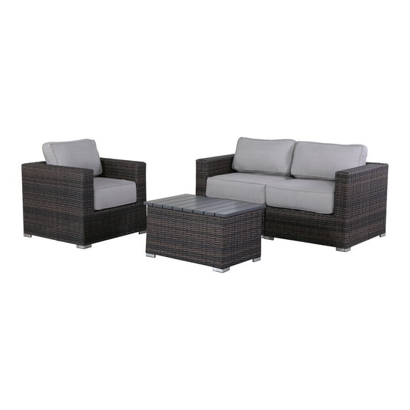 Living Source International 3-Person Wicker & Olefin Seating Group in Gray/Brown