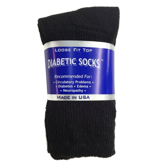 Creswell Sock Mills 3 Pairs of Men's Black Diabetic Crew Socks 10-13 Size