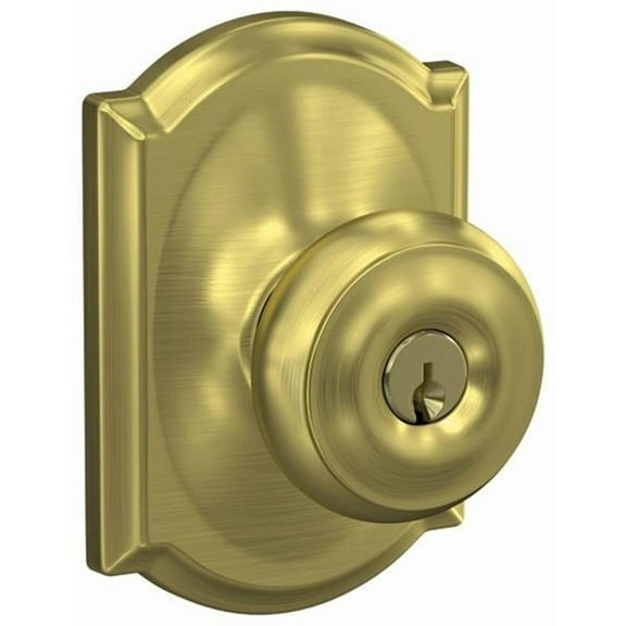 Schlage F51a-Geo-Cam Georgian Keyed Entry Single Cylinder Door Knob Set - Brass