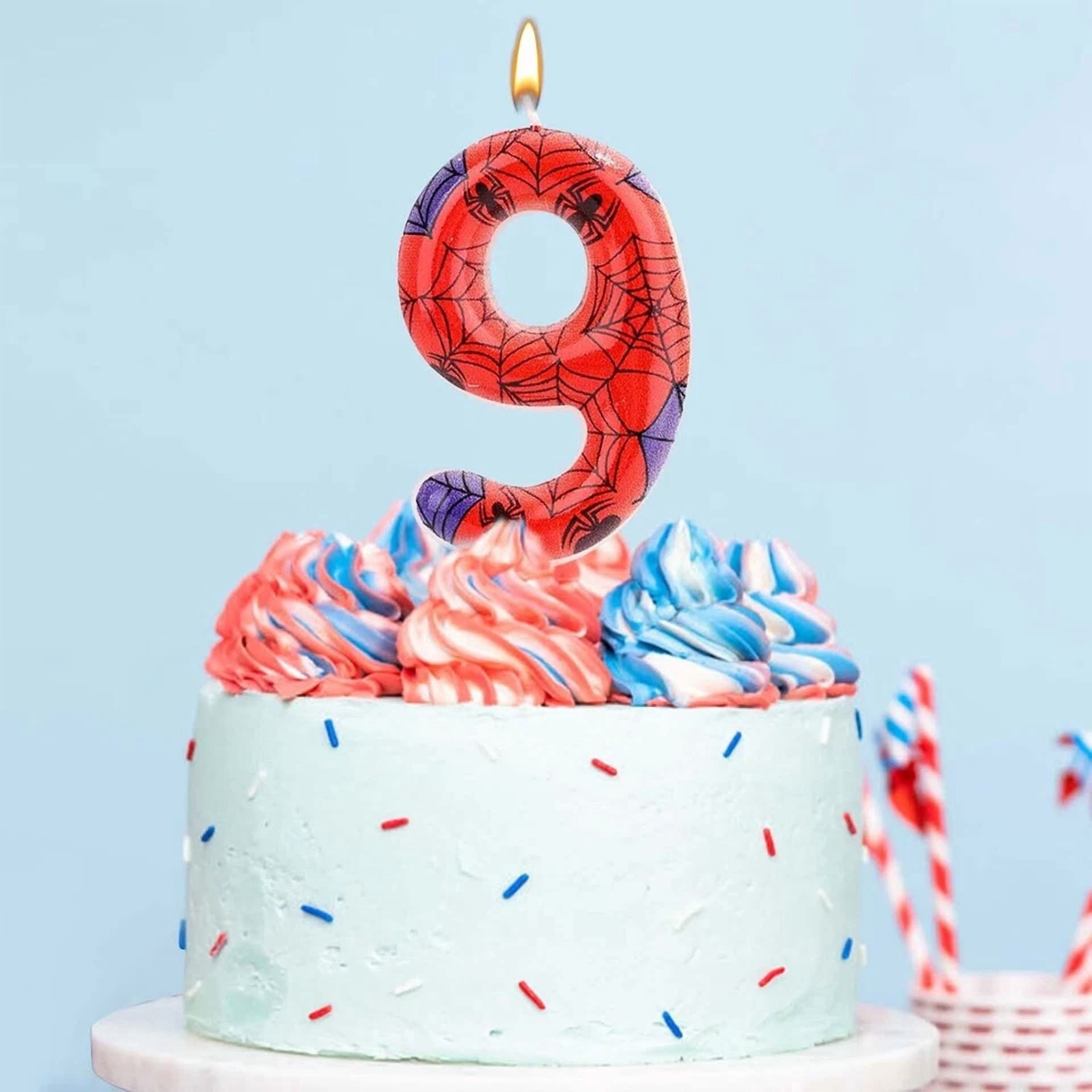 Birthday Candle, Red Blue Themed Number Candle Web Candle Cake Topper Birthday D