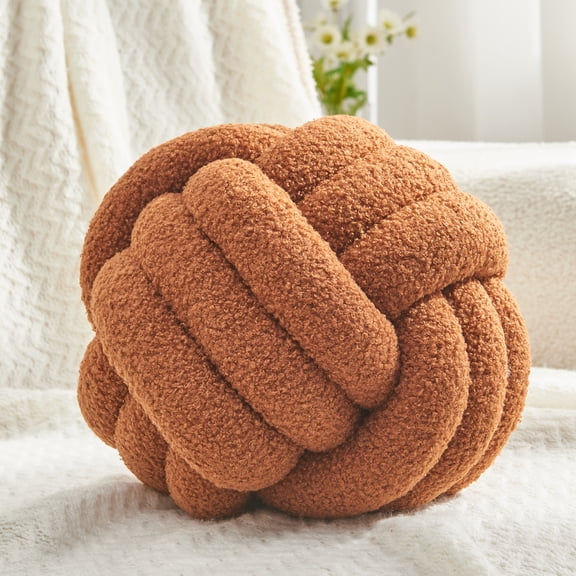 Petrella Knot Pillow Ball Round Throw Pillows Home Decor Cushion Decorative Throw Pillows Lambswool Caramel 11 Inch