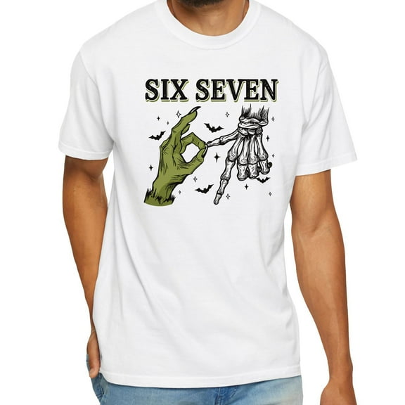 Six Seven 6 7 Meme Funny Witch Skeleton Hands Halloween T-Shirt