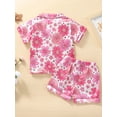thumbnail image 3 of Caoirhny Kids Girls Pajamas Set, Flower Print Short Sleeve Turn-down Collar Tops with Elastic Waist Shorts Sleepwear, 3 of 9