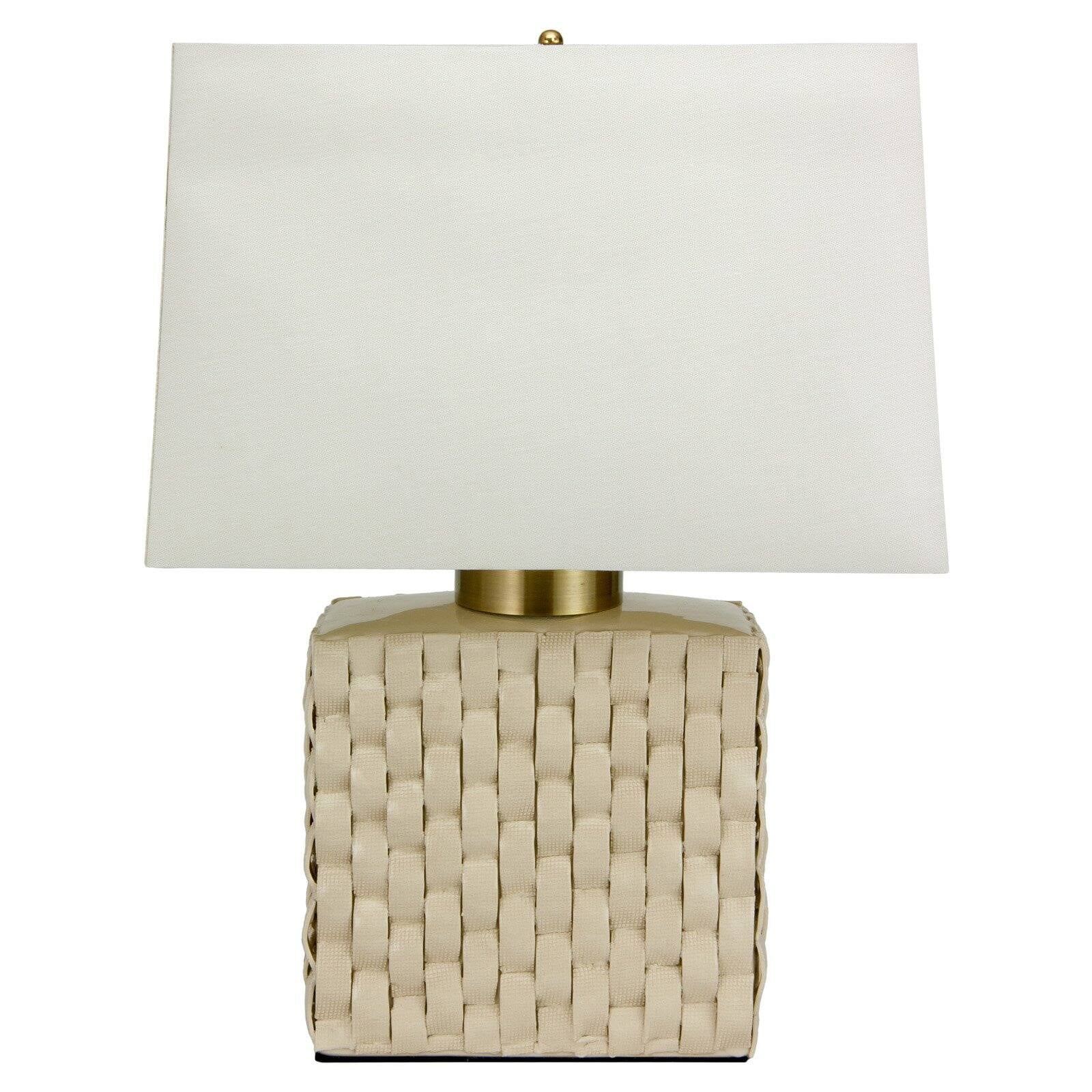 Oriental Furniture Basket Weave Cream Porcelain Jar Table Lamp