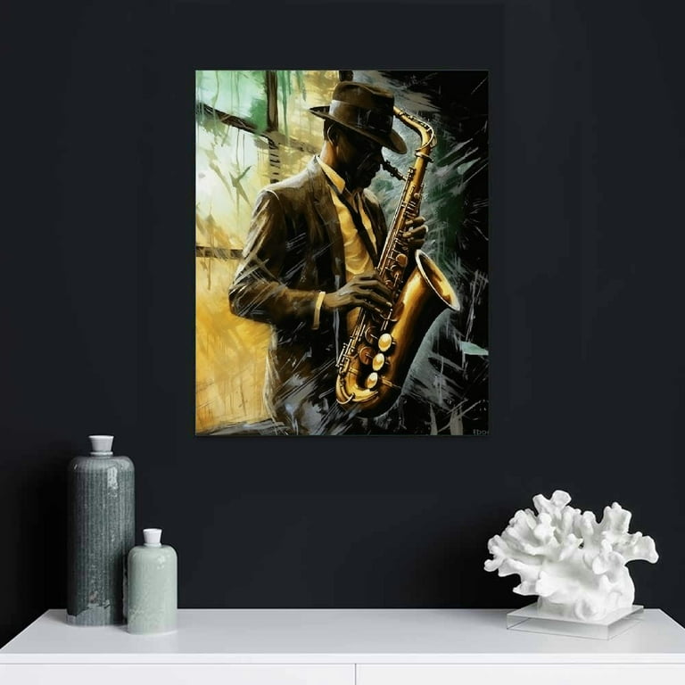 COMIO Black Jazz Canvas Wall Art Modern African American Saxophone