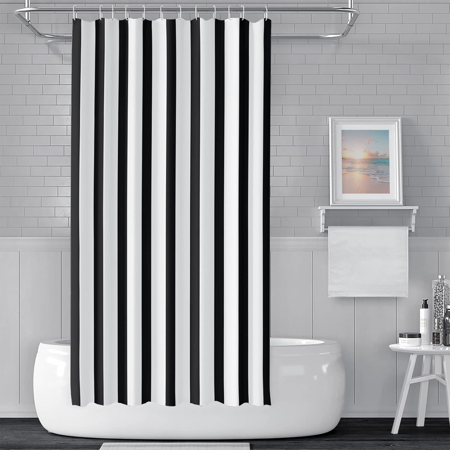 72x72inch Black White Shower Curtain Sets Decor Black and White Vertical Stripes Decor Modern Fashion Simple Bathroom Curtain for Home Bathtub Stall Decoration Hooks Included