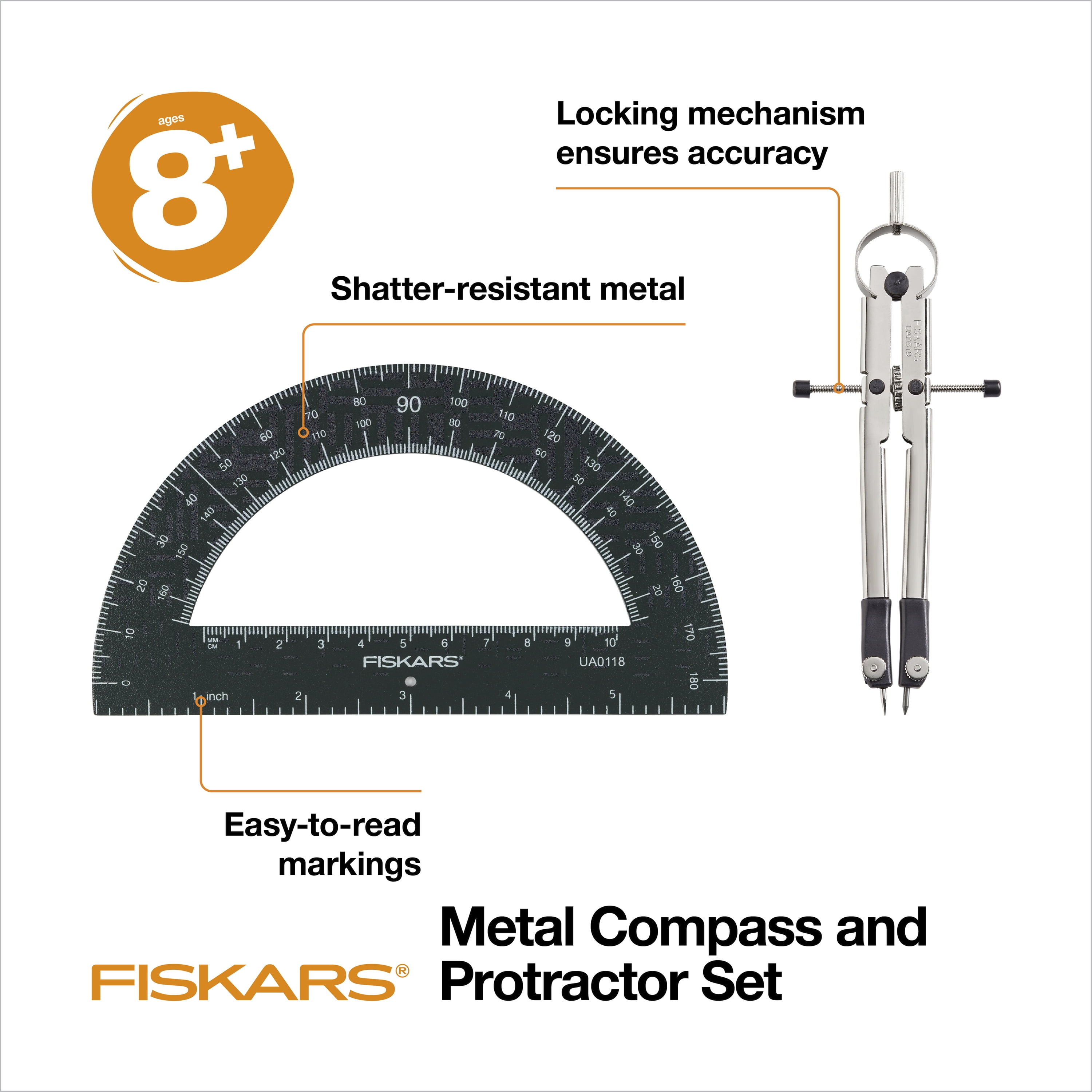Fiskars 12-inch Metal Compass with 180-Degree Protractor Fiskars 12-inch Metal Compass with 180-Degree Protractor