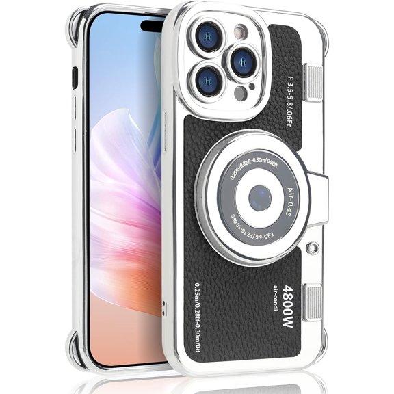 Emily in Paris Phone Case Compatible with iPhone 13 Pro Case Cute 3D Vintage Camera Phone Case Handbag Lanyard Strap Plating Camera Protective PU Leather Cover for Women and Girls, Black