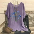 thumbnail image 2 of DDAPJ pyju Cotton Linen Tops for Women Dressy Casual Floral Blouse Loose Comfy Round Neck Short Sleeve T Shirt Limited Time Sales of Today Purple XXL, 2 of 5