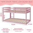 thumbnail image 4 of Twin over Twin Bunk Bed, Sesslife Low Floor Wood Bunk Bed Frame with Guardrails and Ladder, Space Saving Bunk Bed for Bedroom, No Box Spring Needed, Pink, 4 of 7