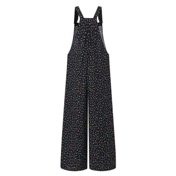 Txlixc Overol de Estilo Suelto para Mujer, Patrón Estampado Floral Sin Mangas Cuello Cuadrado Una Pieza, Azul Marino/Rojo Vino/Tostado/Gris Txlixc Estilo de ocio