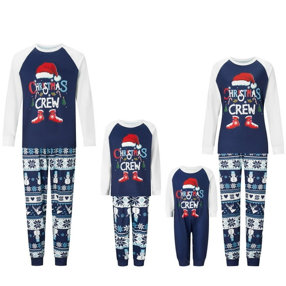 Elippeo Christmas Family Pajamas Matching Set Letter Santa Hat Print Long Sleeve Tops and Snowman Snowflake Print Pants Sleepwear