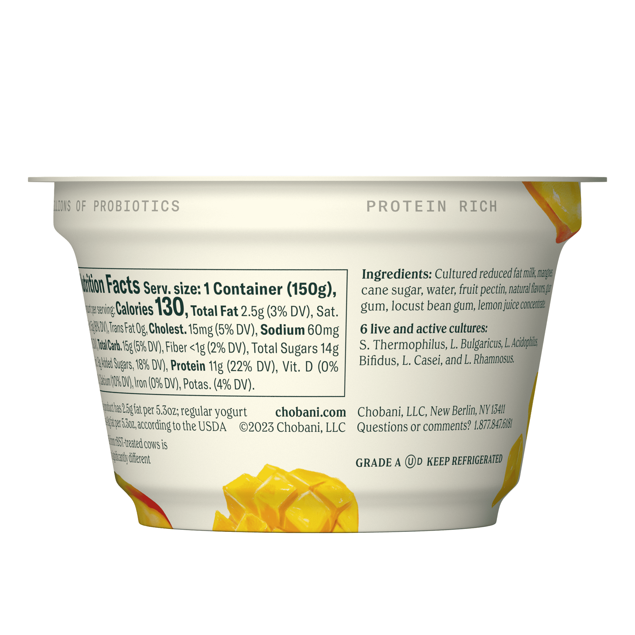 Chobani Low-Fat Greek Yogurt Mango on The Bottom 5.3 oz Cup
