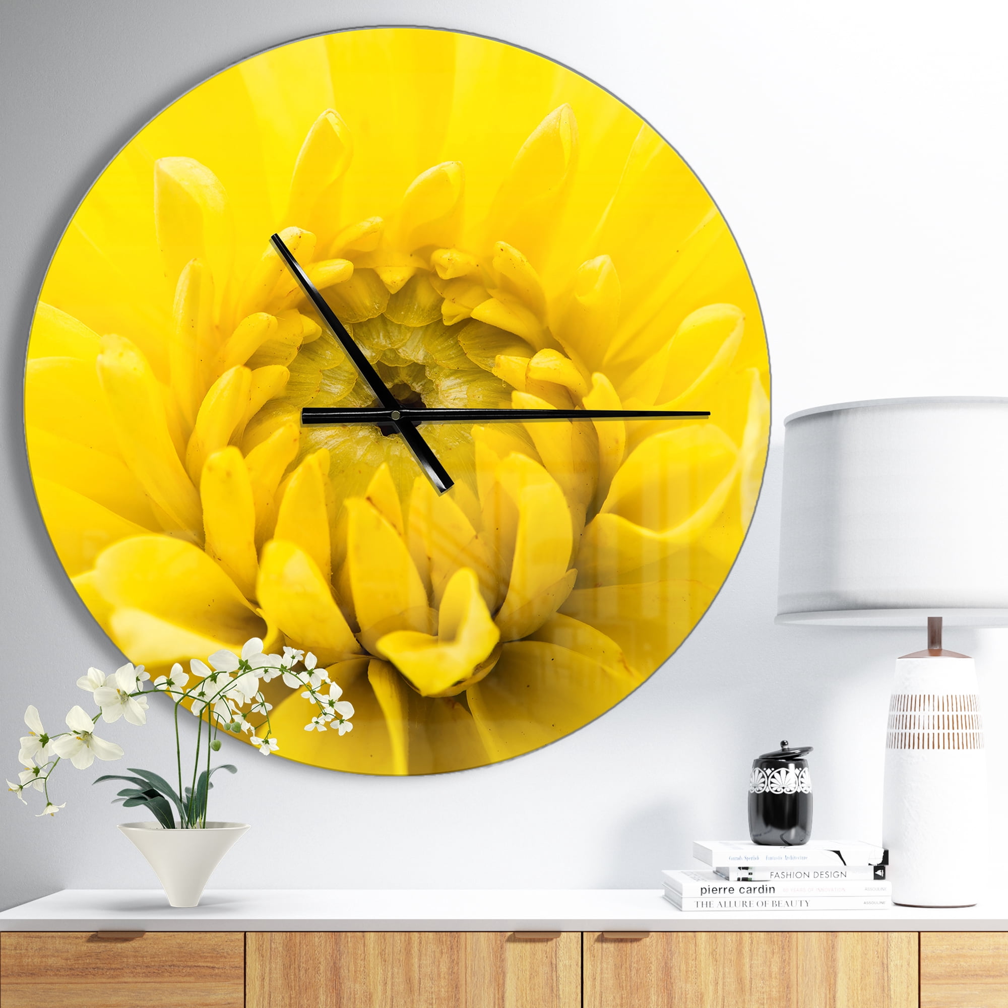 Designart 'Yellow Chrysanthemum Gold Flower ' Modern Wall Clock