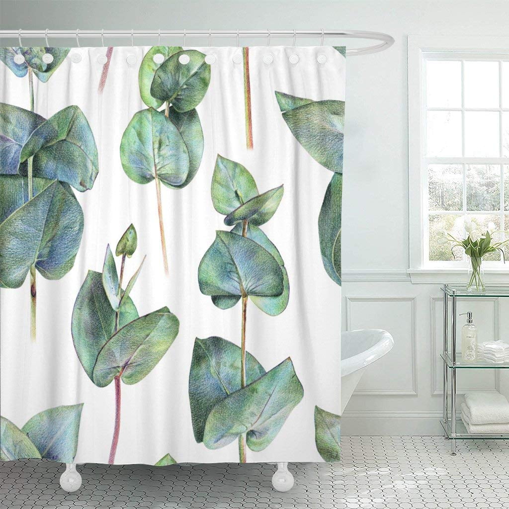 BPBOP Floral with Green Eucalyptus on White Spring Plants Botanical