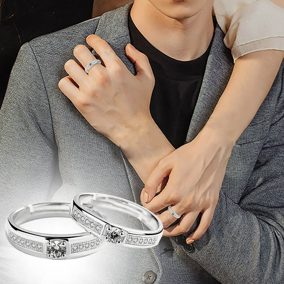 TopLLC Rings Heart Shaped Zircon Couple Men's And Women's Open Diamond A Pair Of Rings the Ring