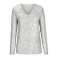 thumbnail image 4 of Aboser Womens Sequin Dressy Tops for Women Elegant Long Sleeve Blouses Patchwork V Neck Shirts Sparkly Glitter Blouses for Evening Party, 4 of 6