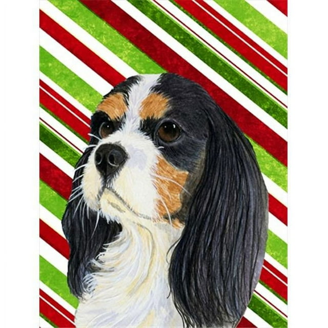 Carolines Treasures LH9234CHF 28 x 40 in. Cavalier Spaniel Candy Cane Holiday Christmas House Size Canvas Flag