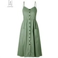 thumbnail image 3 of Gustave Women Summer Midi Dresses Sleeveless Button Down V-Neck Floral Boho Sundress Spaghetti Strap Swing Casual Beach Dress with Pockets "Green, XL", 3 of 9