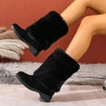 thumbnail image 3 of Rokment Fuzzy Mid Calf Winter Snow Boots for Women Cold Weather Fashion Suede Chunky Low Heel Furry Wide Mid Calf Dress Tall Boots Black Size 6, 3 of 7