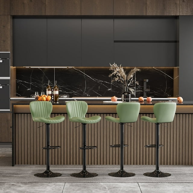 Walsunny Adjustable Bar Stools Set of 4 Leather Upholstered Swivel Counter Stools Counter Height Bar Stools with Large Base, Room Bar, Green