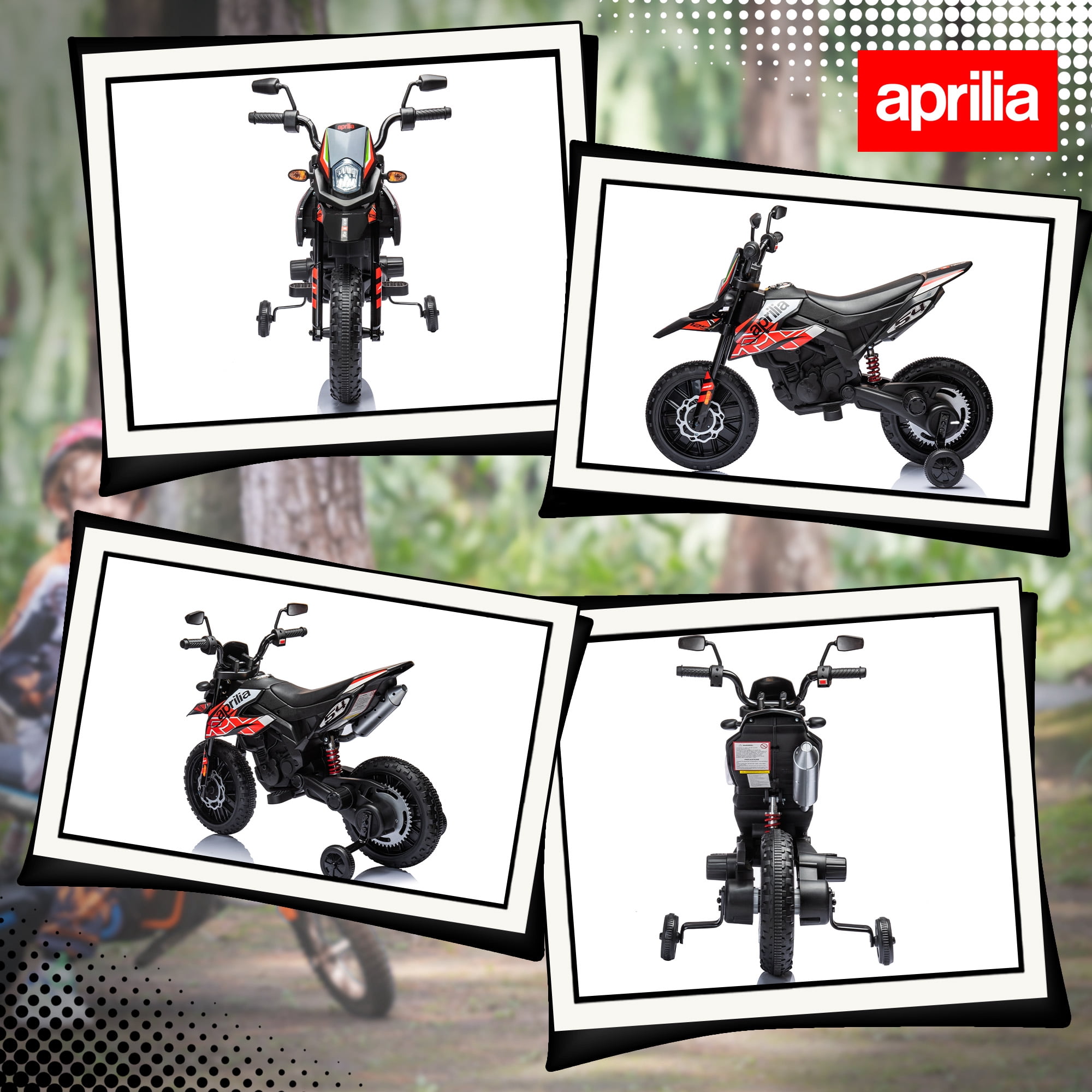 Qaba 12V Kids Motorcycle, Aprilia Licenced Electric Motorcycle for Kids with Training Wheels, Spring Suspension, LED Light, USB, Music, Red