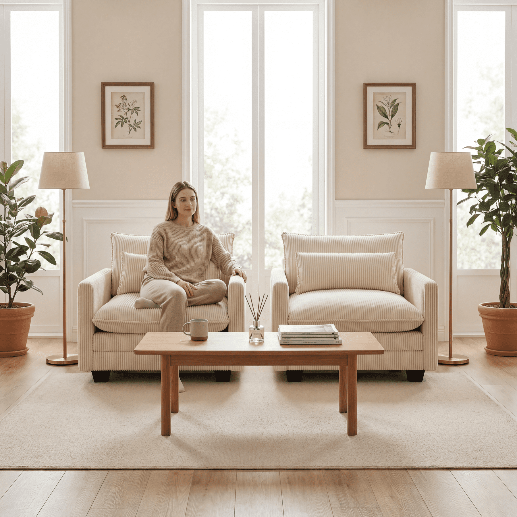 Oversized Single Sofa Chair with Pillow, Noelse Deep Seat Comfortable Cloud Accent Chair, Modern Corduroy Sofa Chair for Living Room Bedroom, Beige