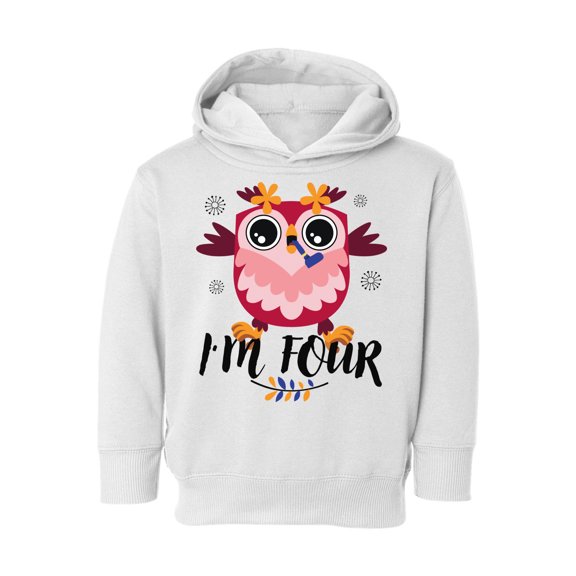 4th Birthday Toddler Hoodie Owl Four Boys Girls Cute Hoodie I'm Four Owl Fleece Hooded Sweatshirt for Kids