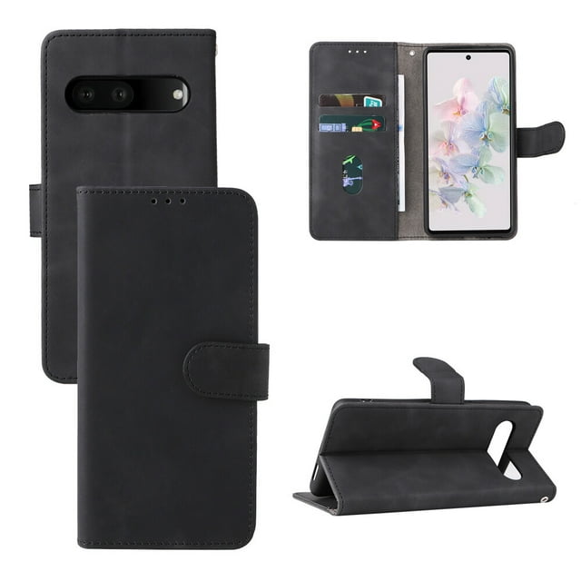 For Google Pixel 7 Pro PU Leather Flip Case Card Slots Holder Kickstand Book Folding Folio Cover-Black